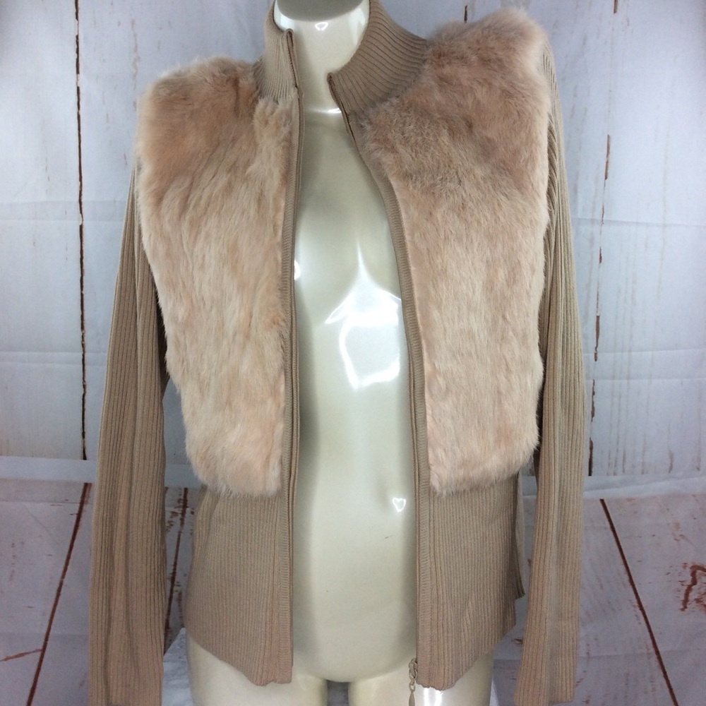 Tan fur trim Sweater jacket - Picture 4 of 6